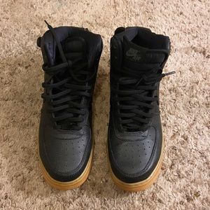 black air forces with tan bottoms